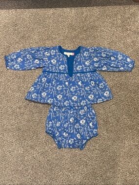 Pink Chicken - Blue Floral Two-Piece Baby Set - 6/12 months - NEW